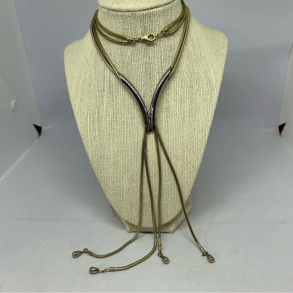 Silvertone Four Strand Y Necklace. - Picture 2 of 9